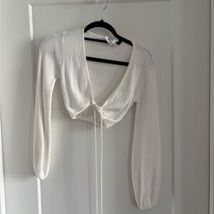 Princess Polly White Ribbed Tie-Front Long Sleeve Crop Top